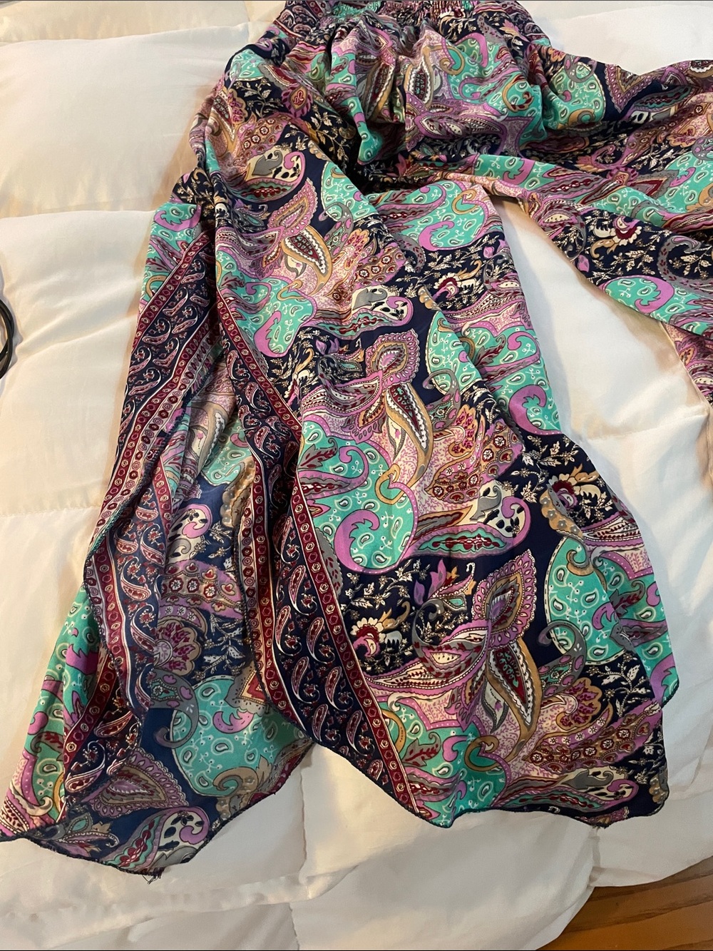 Paisley Print Silk trousers in Teal, Purple & Pink - Picture 6 of 7